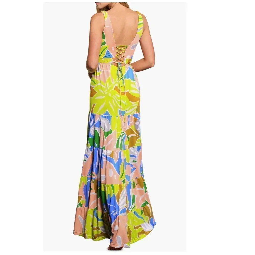 Maaji Selvatik Marea Knit Cover-Up Maxi Dress, Yellow/Blue‎ Size Small 2/4, NWT